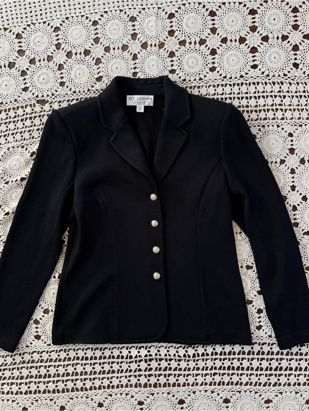 St. John Evening Marie Gray Black Knit Blazer Gold Buttons USA Made Size 2
